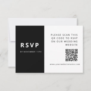 Modern Elegant Black & White Minimaliist QR Code RSVP Card