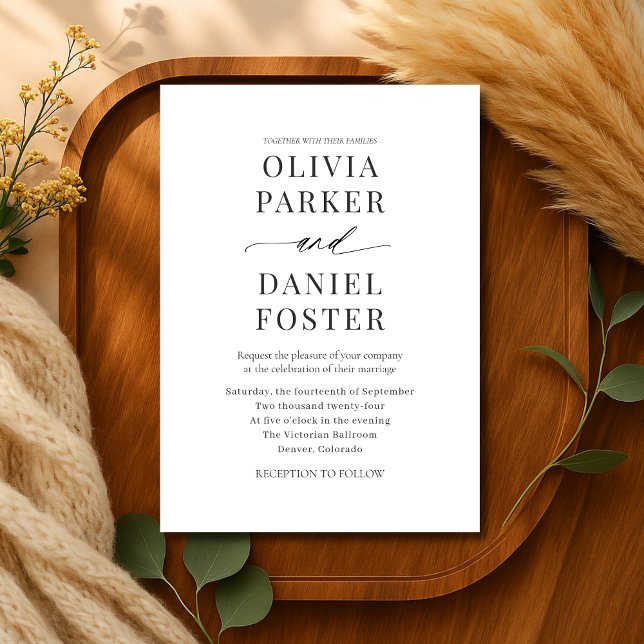 Modern Elegant Black & White Minimalist Wedding Invitation (Creator Uploaded)