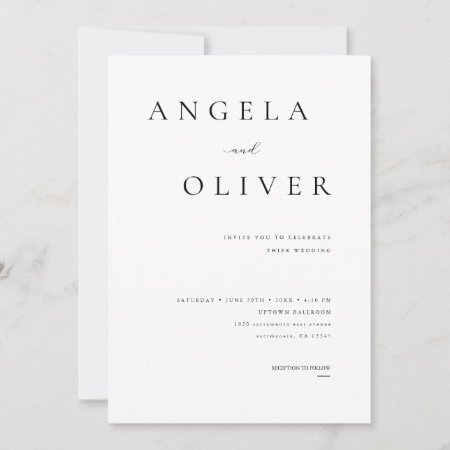 Modern Elegant Black & White Minimalist Wedding Invitation (Front)