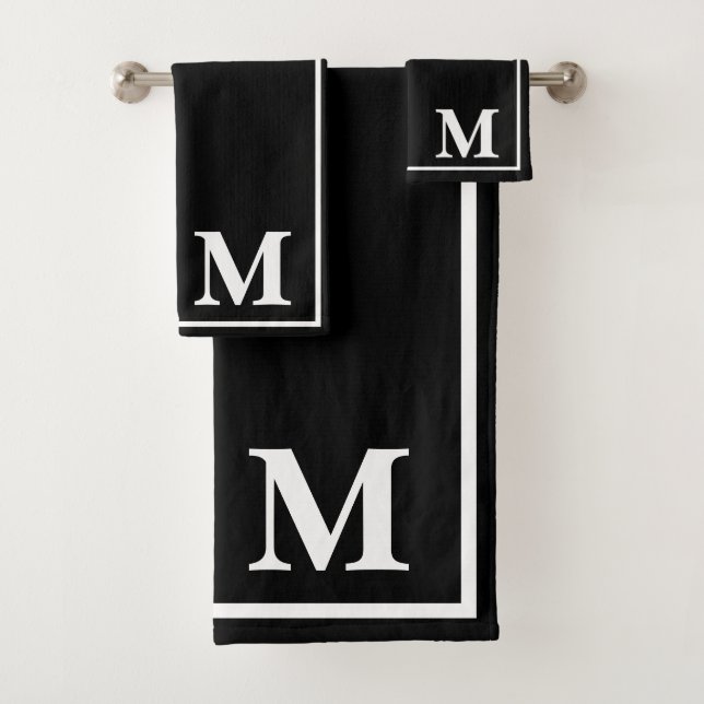Modern Elegant Black &white Monogram  Bath Towel Set (Insitu)