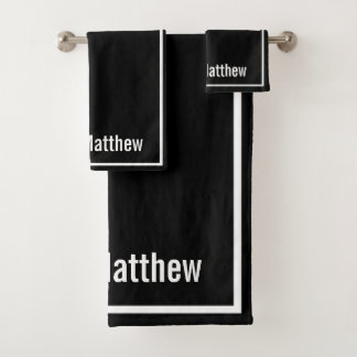 Modern Elegant Black &white Monogram Bath Towel Set