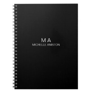 Modern Elegant Black White Monogram Minimalist  Notebook