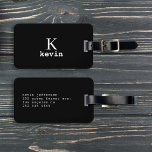 Modern elegant black white monogram name stylish luggage tag<br><div class="desc">Man monogram and name create your own luggage tag template in simple black and white. Easy to personalise on both sides! You can change background and text colours by selecting customise option. It can be a special gift for a boyfriend, husband, son, dad, groom, best man for a birthday, wedding,...</div>