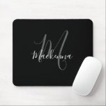 Modern Elegant Black White Monogram Script Girly Mouse Pad<br><div class="desc">Modern Elegant Black White Monogram Script Girly Mouse Pad . Personalize this elegant monogrammed mouse pad design with your name and monogram initial in a chic, trendy, and girly script typography. Perfect gift for her.</div>