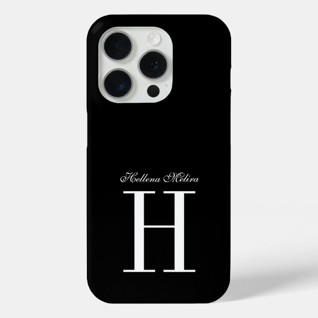 Modern Elegant Black White Monogram Script Name Case-Mate iPhone Case (Back)