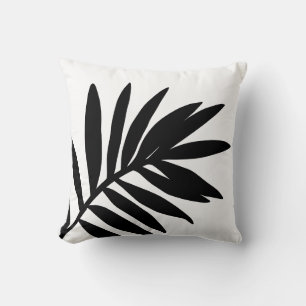Modern Elegant Black White Palm Leaf Cushion