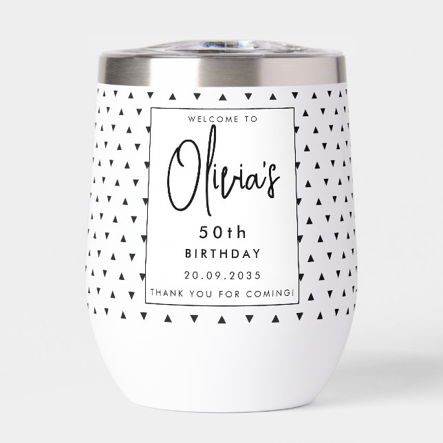 Modern Elegant Black & White Personal Name 50th (Front)