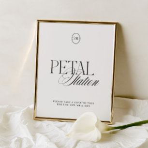 Modern Elegant Black & White Petal Station Sign