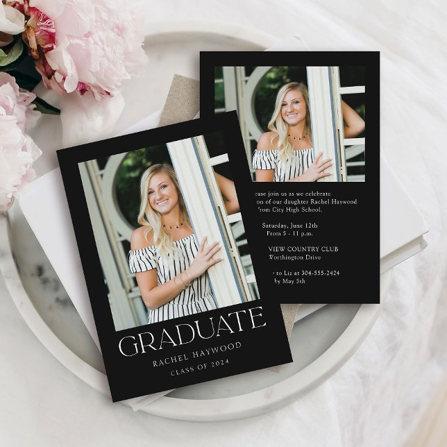 Modern Elegant Black White Photo Graduation Party Invitation (Creator Uploaded)
