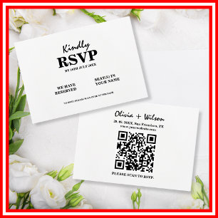Modern Elegant Black & White QR Code Wedding RSVP