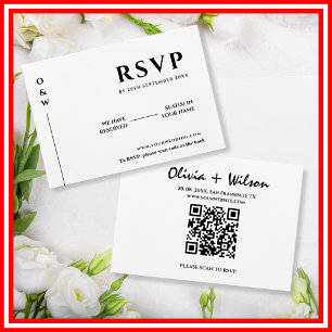 Modern Elegant Black & White QR Code Wedding RSVP Card