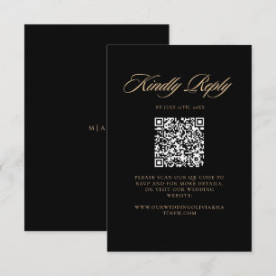 Modern Elegant Black White Rose Wedding RSVP Card