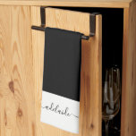 Modern Elegant Black White Script Name Monogram Tea Towel<br><div class="desc">Modern Elegant Black White Script Name Monogram kitchen towel. Personalise this stylish script typography monogram kitchen towel with your monogram name. Perfect gift for her.</div>