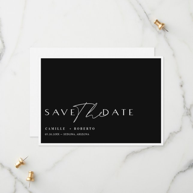 Modern & Elegant Black & White Script Save The Date (Front/Back In Situ)