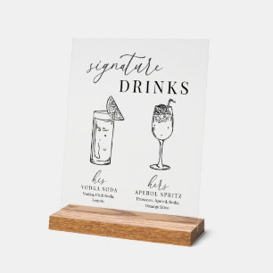 Modern Elegant Black & White Signature Drinks Acrylic Sign