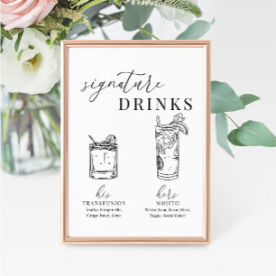 Modern Elegant Black & White Signature Drinks Sign