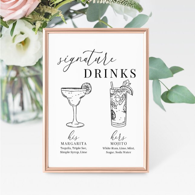 Modern Elegant Black & White Signature Drinks Sign (Creator Uploaded)