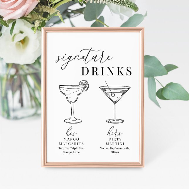 Modern Elegant Black & White Signature Drinks Sign (Creator Uploaded)