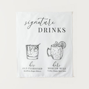 Modern Elegant Black & White Signature Drinks Sign Tapestry
