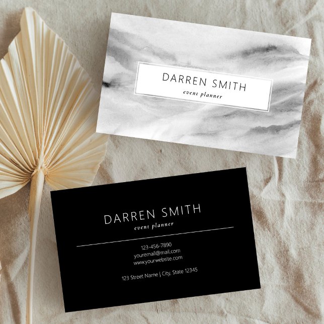 Modern Elegant Black & White Watercolor Abstract  Business Card (Simple Elegant Black and White Watercolor Abstract)