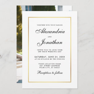 Modern Elegant Black White Wedding Invite - Photo
