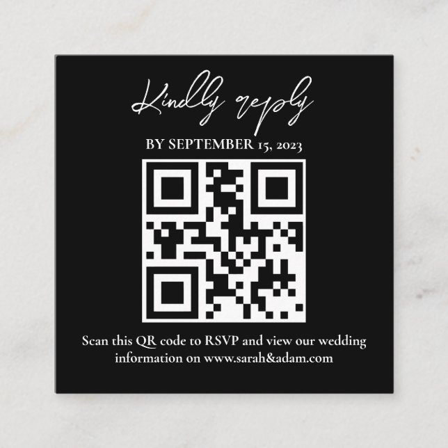 Modern Elegant Black White Wedding QR Code RSVP Enclosure Card (Front)