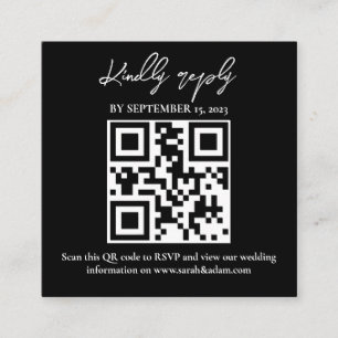 Modern Elegant Black White Wedding QR Code RSVP Enclosure Card