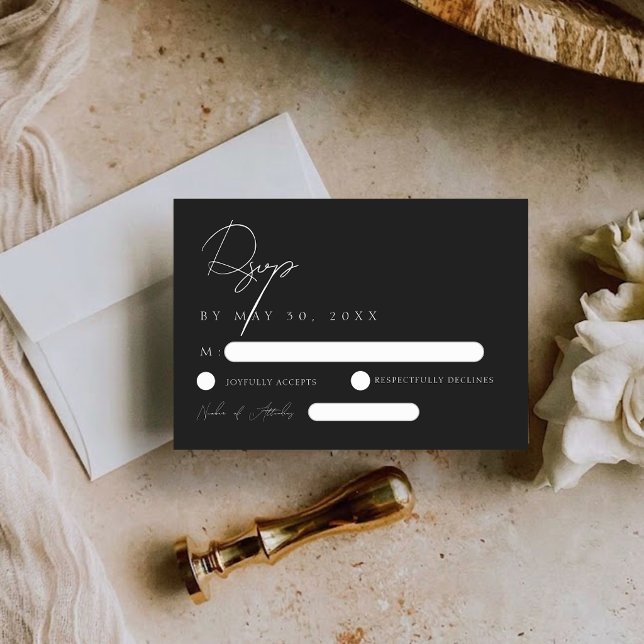 Modern Elegant Black & White Wedding RSVP Card (Modern Elegant Black White Wedding RSVP Card)