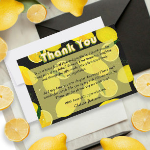 Modern Elegant Black & Yellow Lemon Bridal Shower  Thank You Card