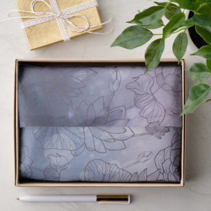 Modern Elegant Blue And Purple Flowers Tissue Paper