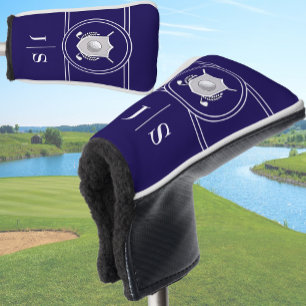 Modern Elegant Blue and White Monogrammed Crest Golf Head Cover