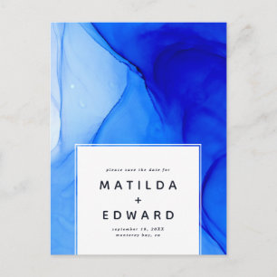 modern elegant blue and white wedding holiday postcard