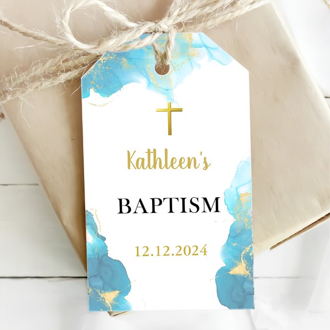Modern Elegant Blue Baptism Gift Tags (Creator Uploaded)