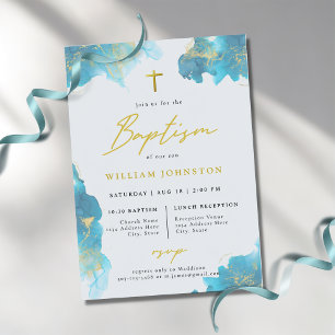 Modern Elegant Blue Baptism Invitation