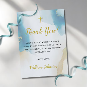 Modern Elegant Blue Baptism Thank You Card