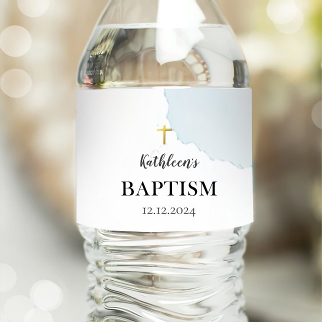 Modern Elegant Blue Baptism Water Bottle Label (Creator Uploaded)