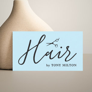 Modern Elegant Blue Black Scissors Bold Hair Salon Business Card