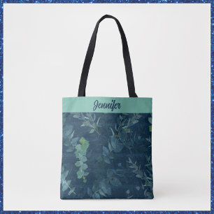 Modern Elegant Blue Botanical  Tote Bag