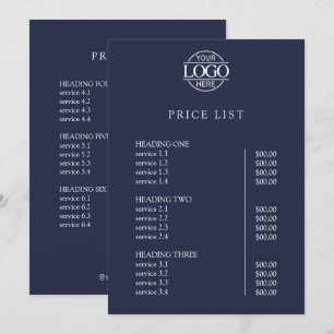 Modern Elegant Blue Business Logo Menu Price List