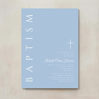 Modern Elegant Blue Cross Boy Baptism Invitation
