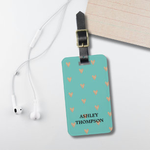 Modern Elegant Blue Faux Gold Hearts  Luggage Tag