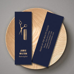 Modern Elegant Blue Faux Gold Scissor Comb Mini Business Card