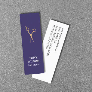 Modern Elegant Blue Faux Gold Scissors Salon Mini Business Card