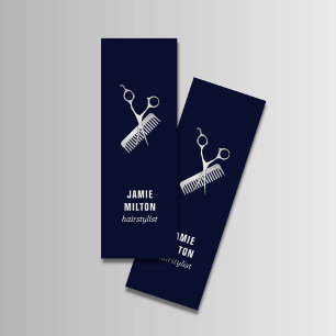 Modern Elegant Blue Faux Silver Scissor Comb Mini Business Card