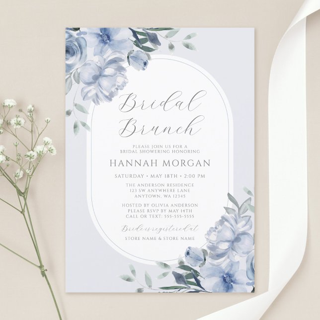 Modern Elegant Blue Floral Brunch Bridal Shower Invitation (Creator Uploaded)