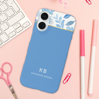 Modern Elegant Blue Floral Pattern iPhone 16 Case