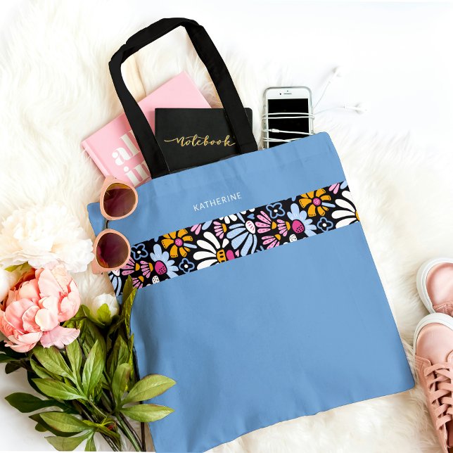 Modern Elegant Blue Floral Pattern Trendy Tote Bag (Creator Uploaded)