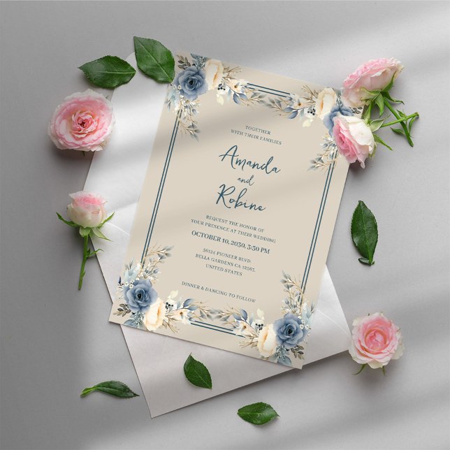 Modern Elegant Blue Floral Wedding Invitation (Creator Uploaded)