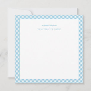 Modern Elegant Blue Gingham Baby Nursery Note Card