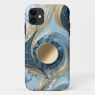 Modern Elegant Blue Gold Marble Case-Mate iPhone Case